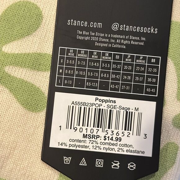 STANCE UNISEX SOCKS IN SAGE THE POPPINS WILL FIT WOMEN 8-10.5 and MEN 6-8.5 MED - Picture 7 of 7